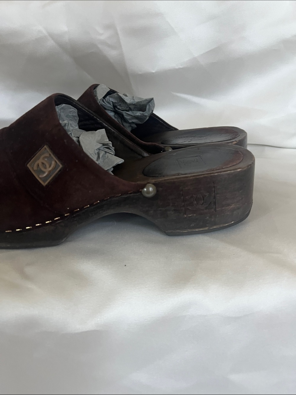 Chanel Brown Suede Clogs Size 38 - Picture 13 of 14